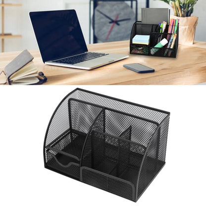 Desktop Mesh Pen Storage Holder 7 Compartments Multifunction Black for Home Sturdy Office V1294-YM0523-3117220033311
