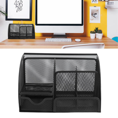Desktop Mesh Pen Storage Holder 7 Compartments Multifunction Black for Home Sturdy Office V1294-YM0523-3117220033311