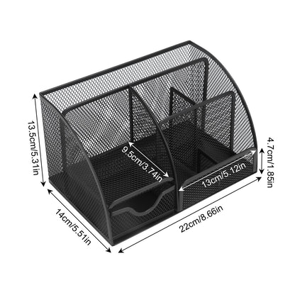 Desktop Mesh Pen Storage Holder 7 Compartments Multifunction Black for Home Sturdy Office V1294-YM0523-3117220033311