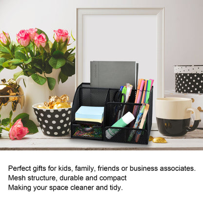Desktop Mesh Pen Storage Holder 7 Compartments Multifunction Black for Home Sturdy Office V1294-YM0523-3117220033311