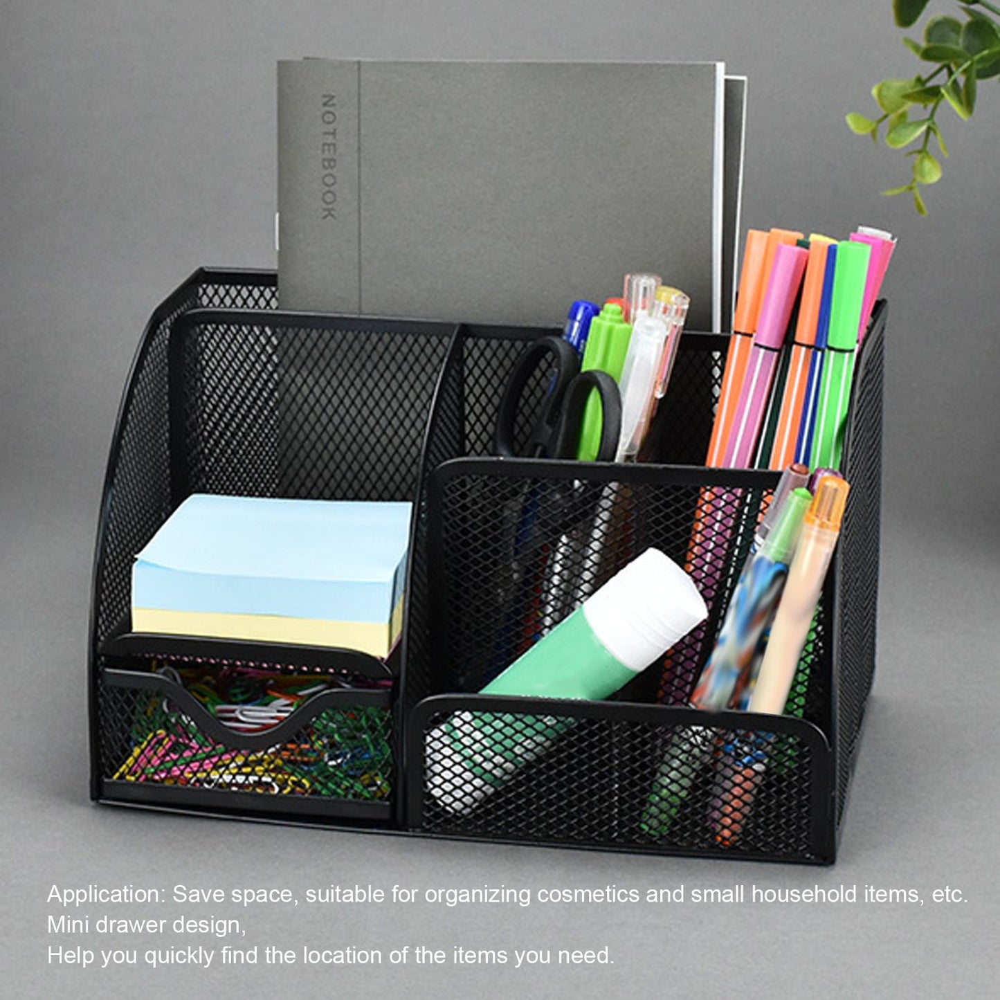 Desktop Mesh Pen Storage Holder 7 Compartments Multifunction Black for Home Sturdy Office V1294-YM0523-3117220033311