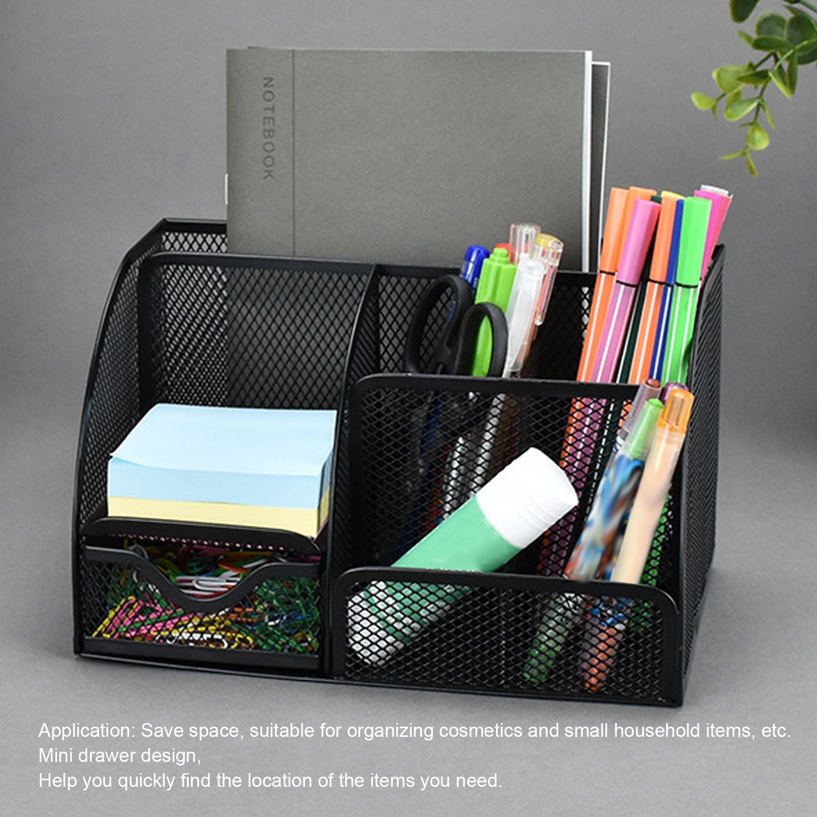 Desktop Mesh Pen Storage Holder 7 Compartments Multifunction Black for Home Sturdy Office V1294-YM0523-3117220033311