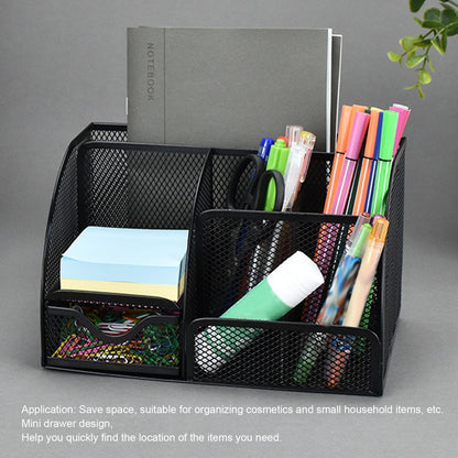 Desktop Mesh Pen Storage Holder 7 Compartments Multifunction Black for Home Sturdy Office V1294-YM0523-3117220033311
