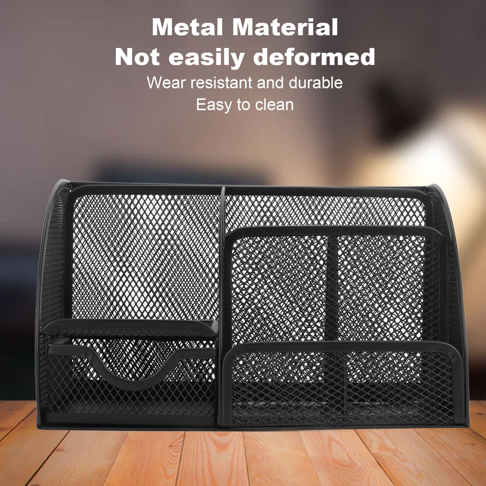 Desktop Mesh Pen Storage Holder 7 Compartments Multifunction Black for Home Sturdy Office V1294-YM0523-3117220033311