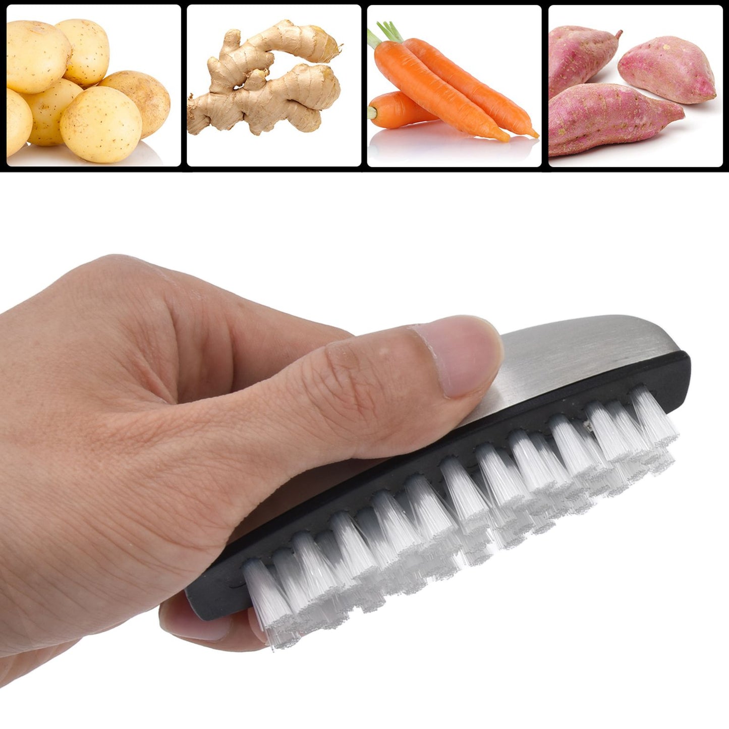 Fruit Vegetable Cleaning Brush 304 Stainless Steel Nylon Wool Multifunction Finger Nail Brush for Kitchen V1294-YM0523-3117220036811