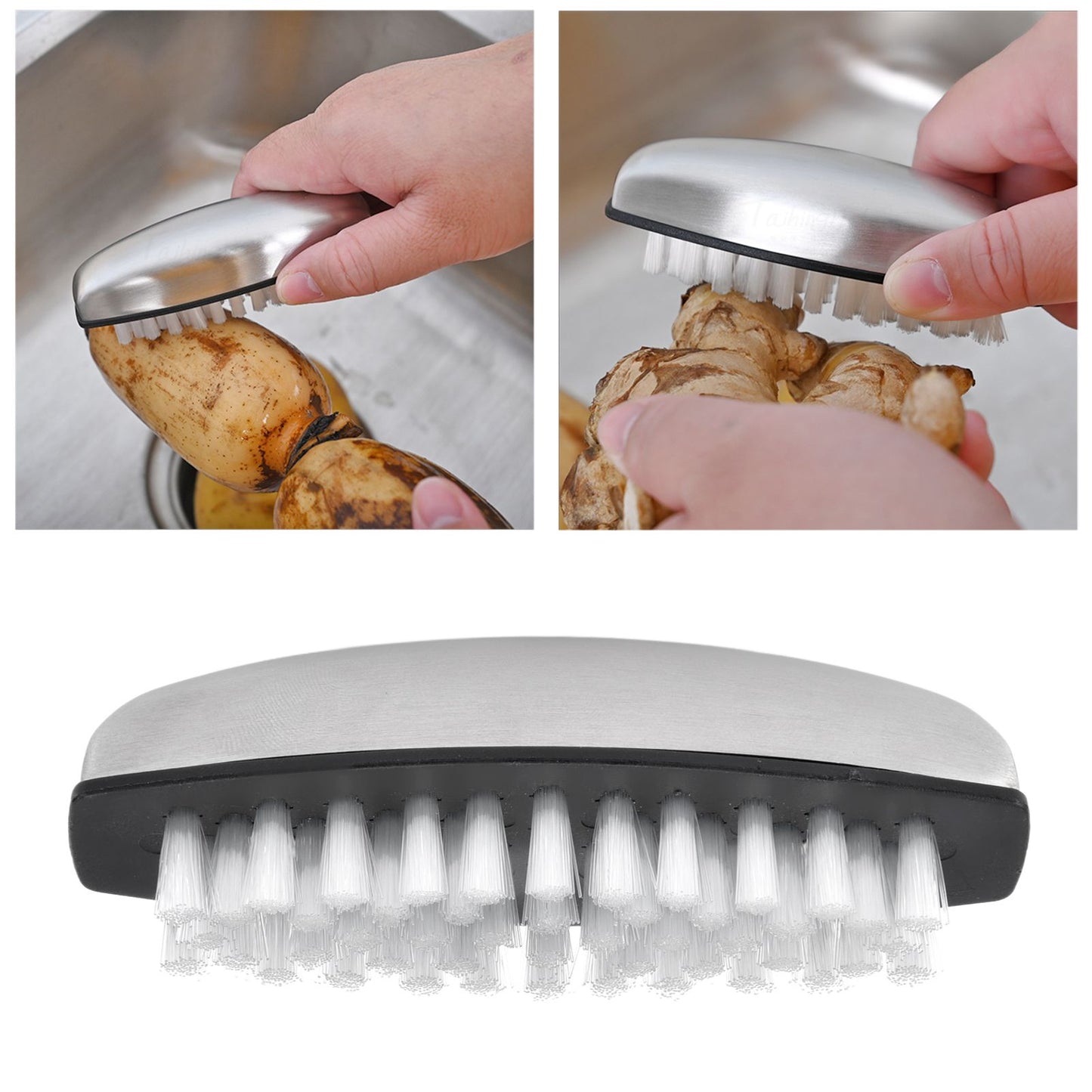 Fruit Vegetable Cleaning Brush 304 Stainless Steel Nylon Wool Multifunction Finger Nail Brush for Kitchen V1294-YM0523-3117220036811
