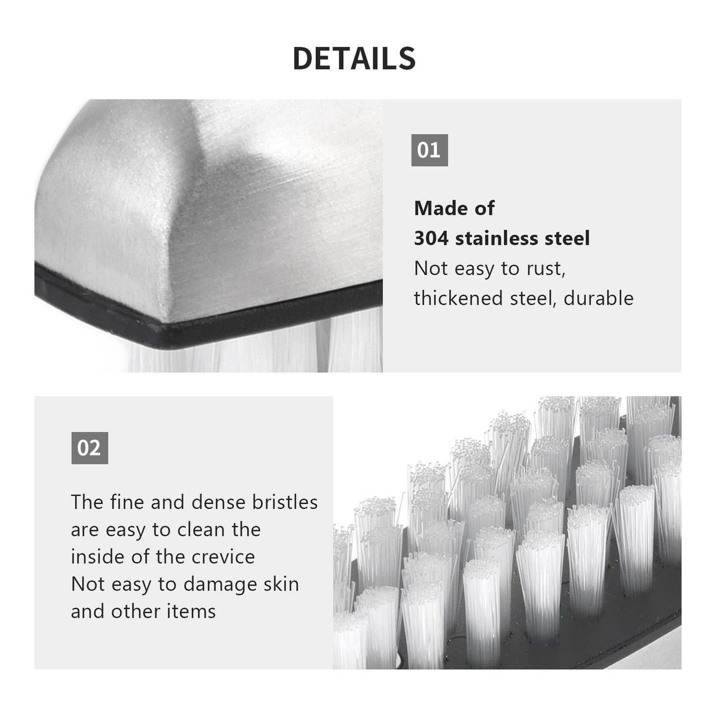 Fruit Vegetable Cleaning Brush 304 Stainless Steel Nylon Wool Multifunction Finger Nail Brush for Kitchen V1294-YM0523-3117220036811