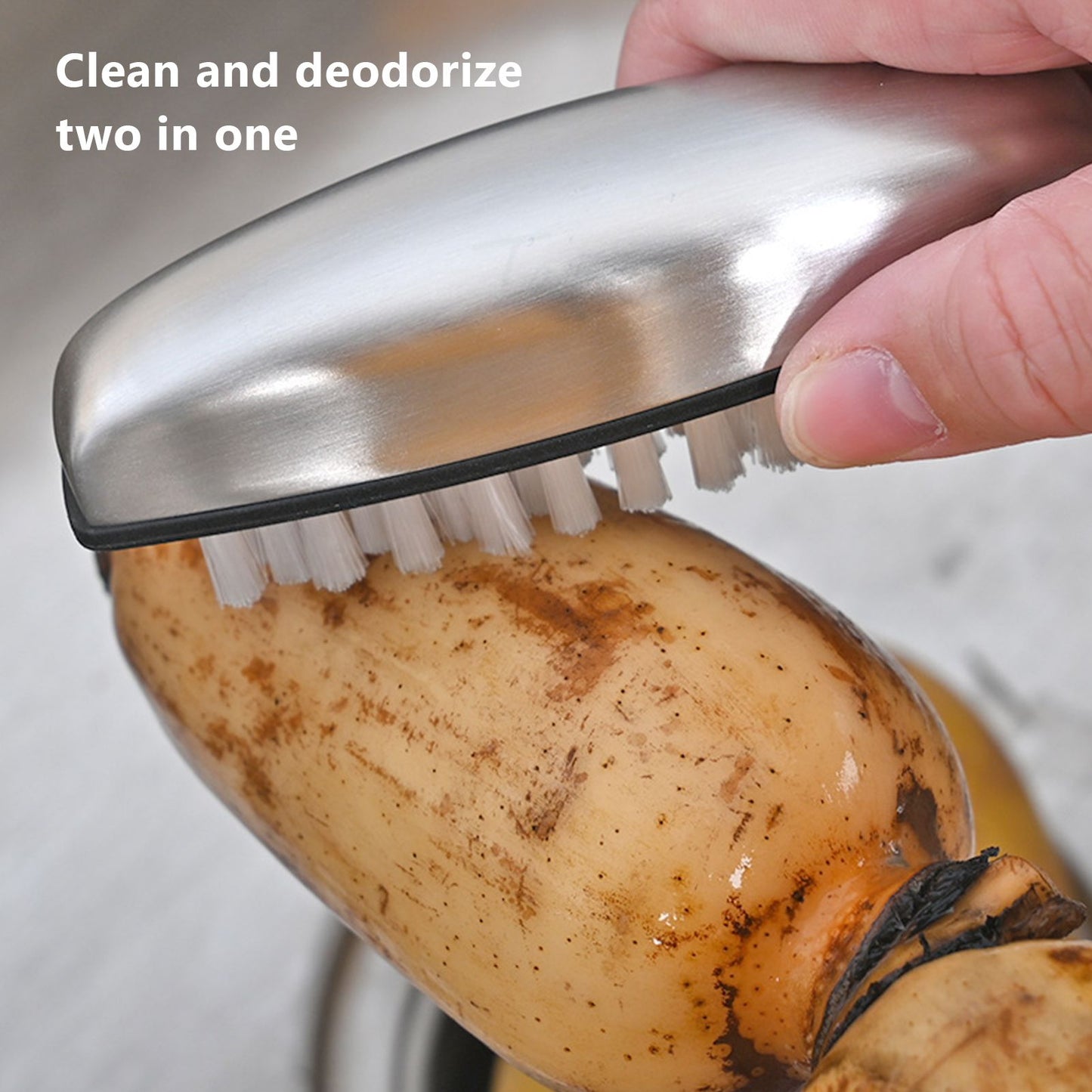 Fruit Vegetable Cleaning Brush 304 Stainless Steel Nylon Wool Multifunction Finger Nail Brush for Kitchen V1294-YM0523-3117220036811