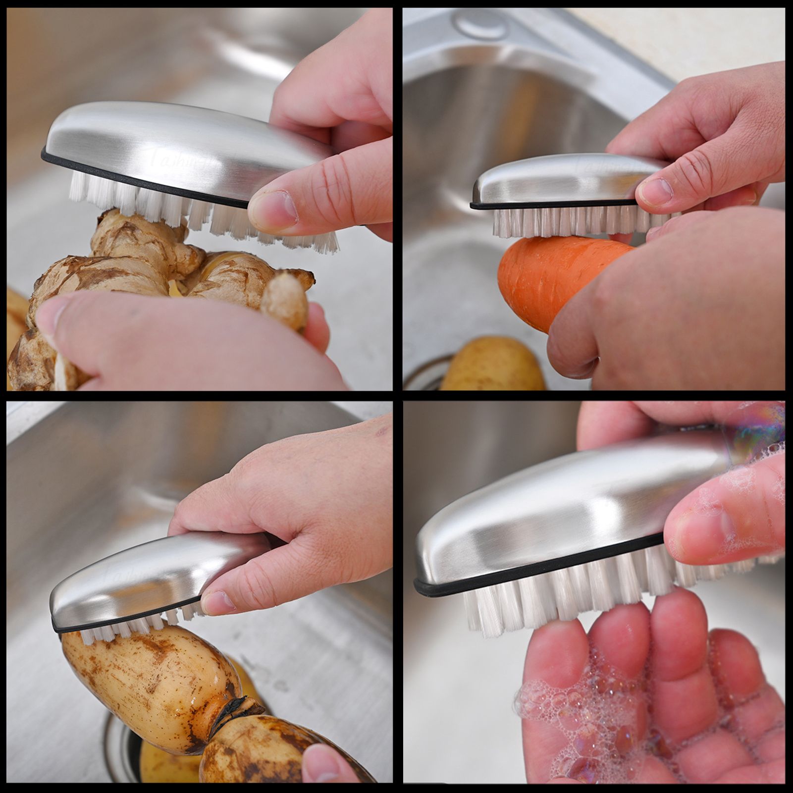 Fruit Vegetable Cleaning Brush 304 Stainless Steel Nylon Wool Multifunction Finger Nail Brush for Kitchen V1294-YM0523-3117220036811