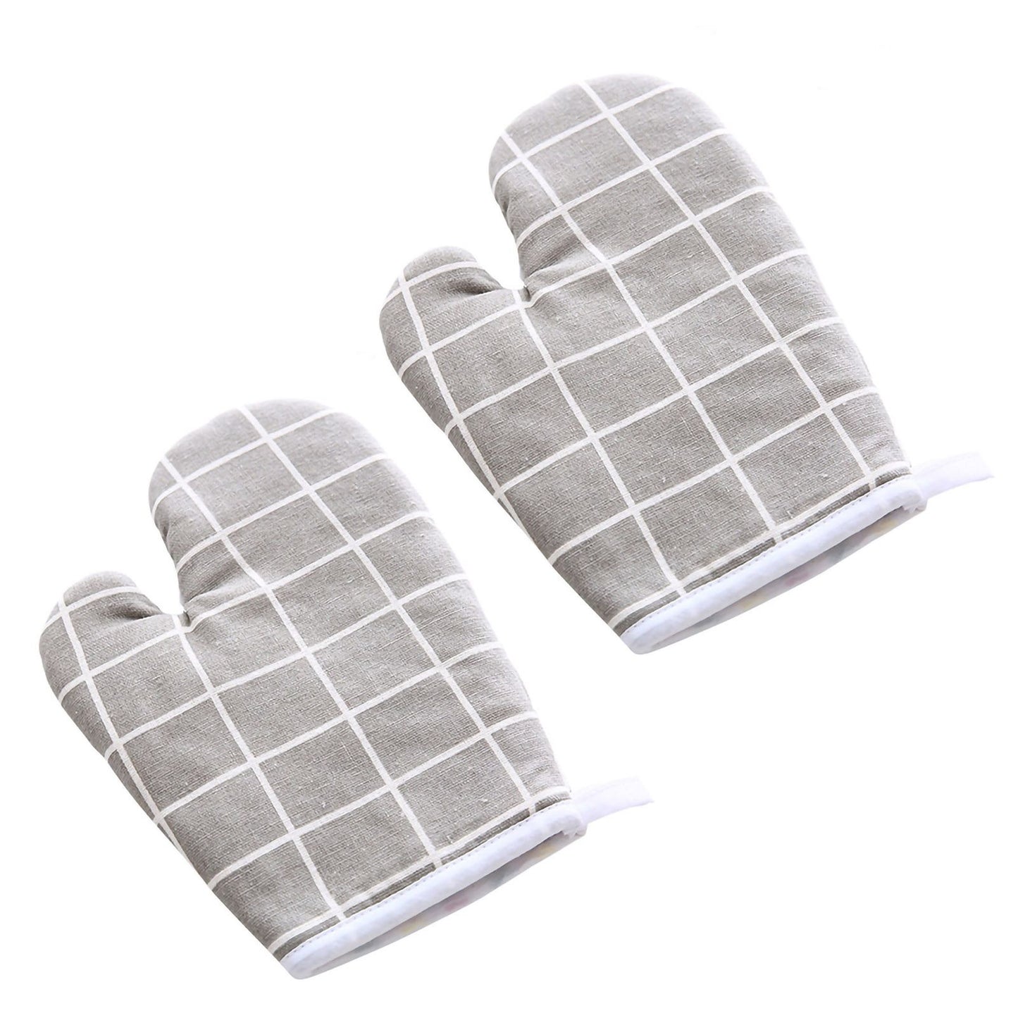 Oven Mitt Cooking Mitten Cotton Lining Heat Resistant Gloves Tool for Baking DishGrey Grids V1294-YM0523-3117220039311