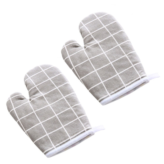 Oven Mitt Cooking Mitten Cotton Lining Heat Resistant Gloves Tool for Baking DishGrey Grids V1294-YM0523-3117220039311