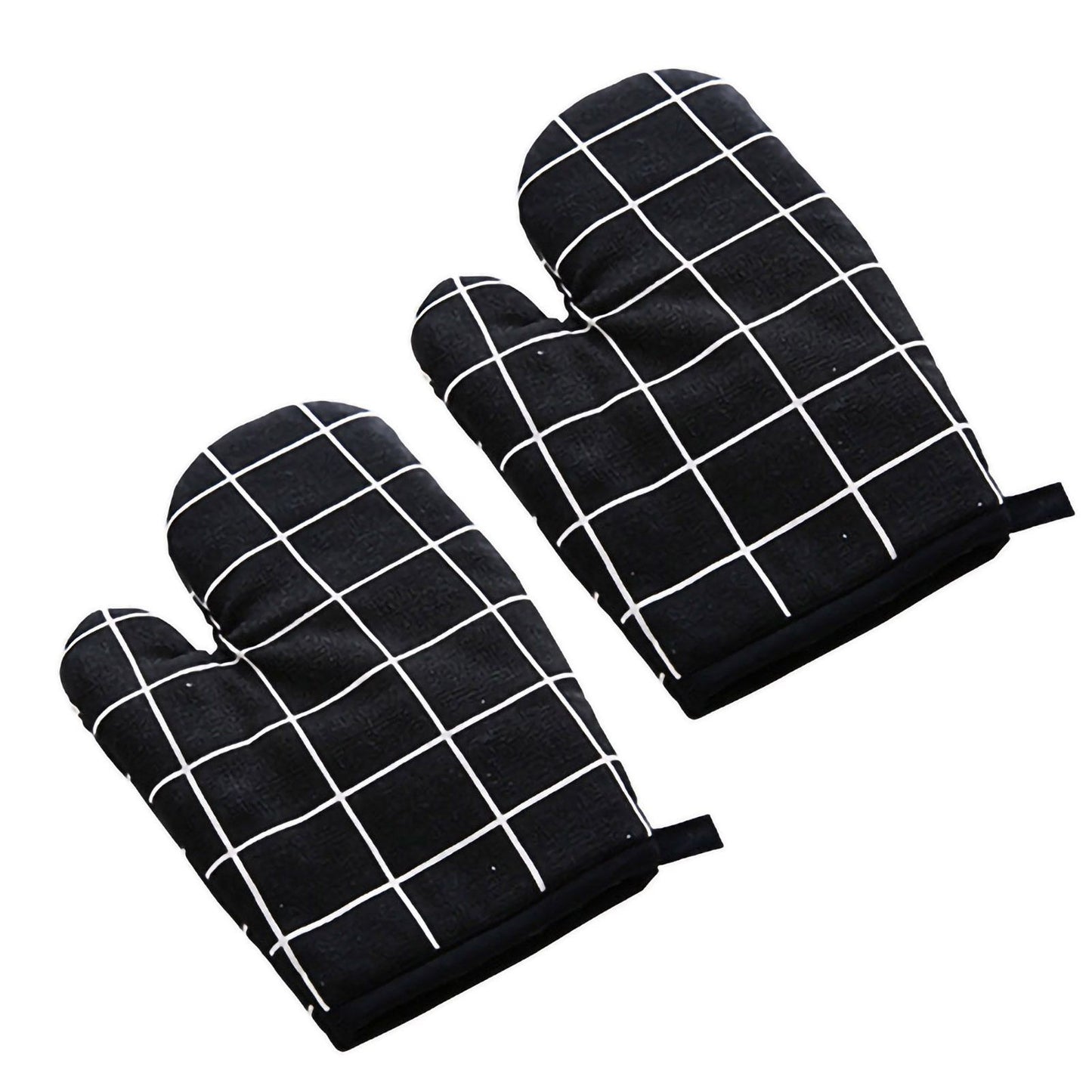 Oven Mitt Cooking Mitten Cotton Lining Heat Resistant Gloves Tool for Baking DishBlack Grids V1294-YM0523-3117220039312