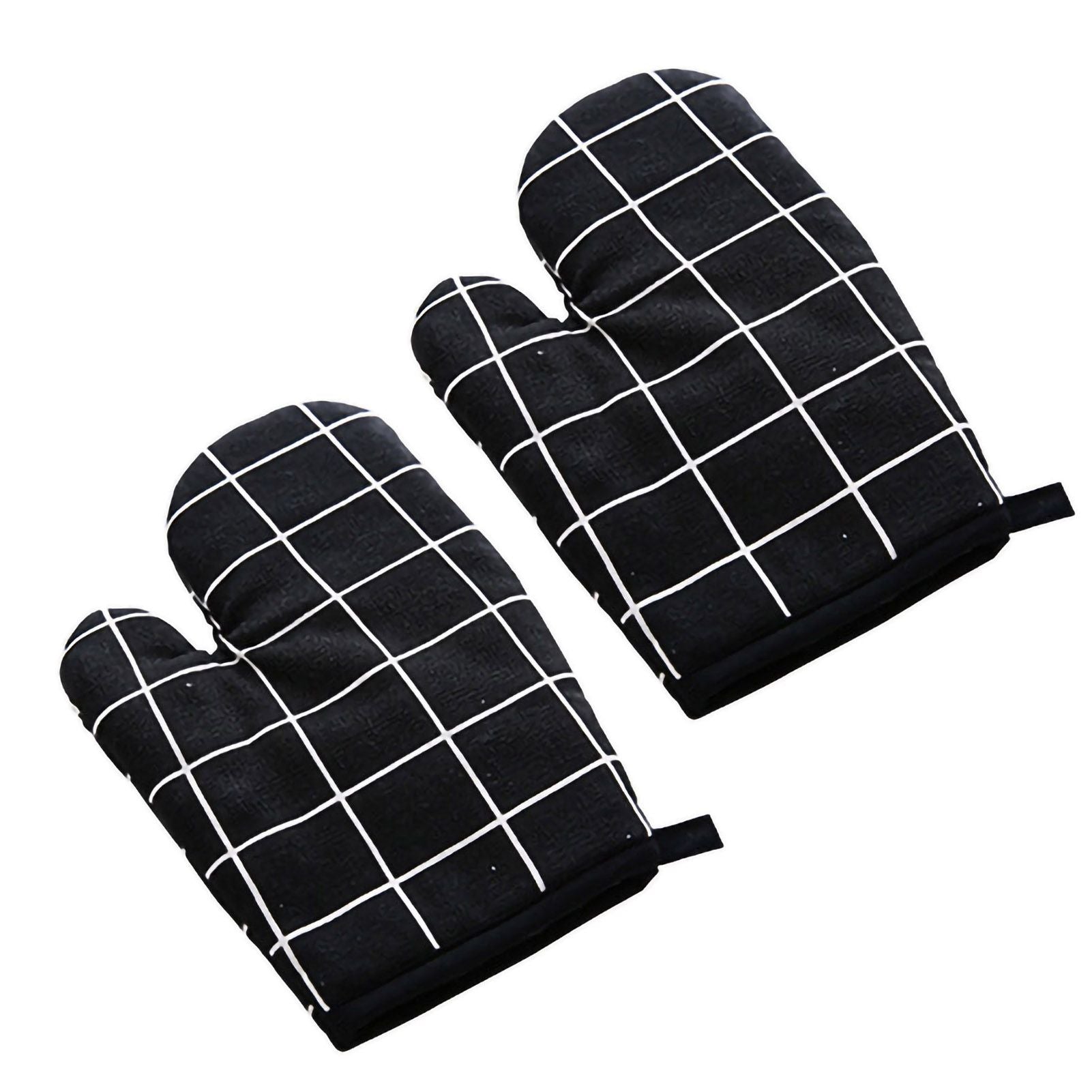 Oven Mitt Cooking Mitten Cotton Lining Heat Resistant Gloves Tool for Baking DishBlack Grids V1294-YM0523-3117220039312