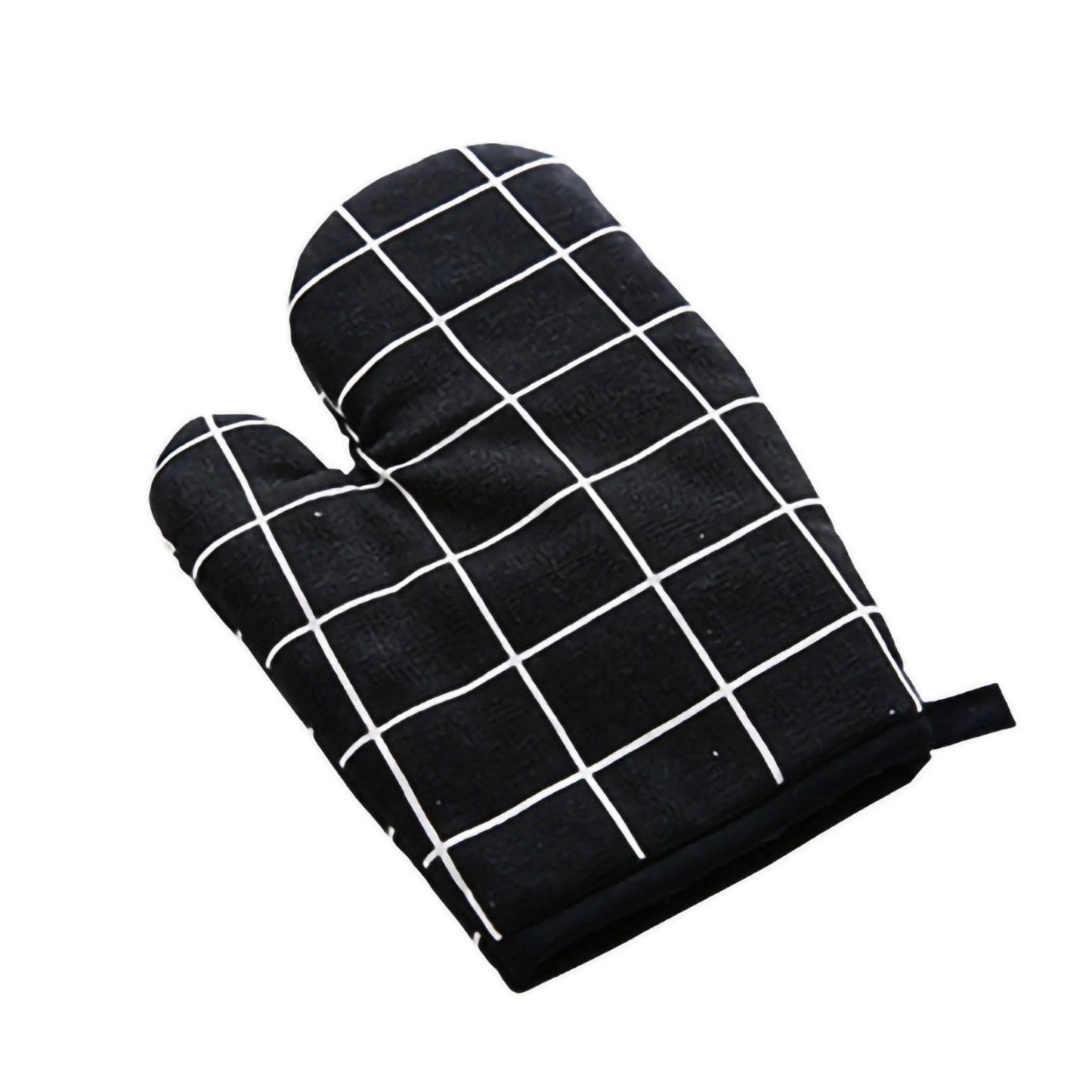 Oven Mitt Cooking Mitten Cotton Lining Heat Resistant Gloves Tool for Baking DishBlack Grids V1294-YM0523-3117220039312