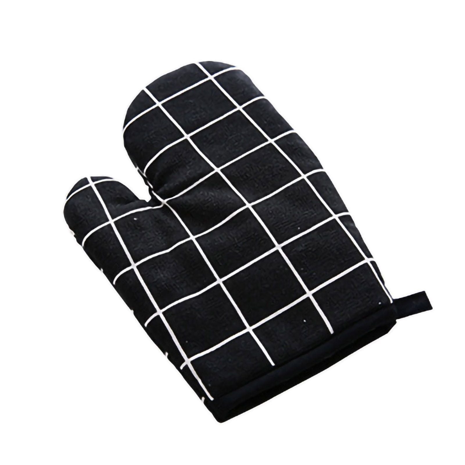Oven Mitt Cooking Mitten Cotton Lining Heat Resistant Gloves Tool for Baking DishBlack Grids V1294-YM0523-3117220039312
