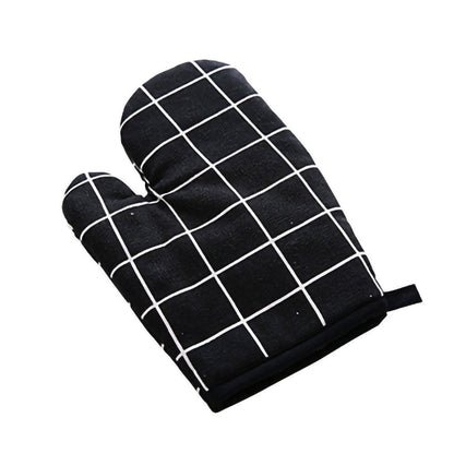 Oven Mitt Cooking Mitten Cotton Lining Heat Resistant Gloves Tool for Baking DishBlack Grids V1294-YM0523-3117220039312