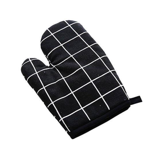 Oven Mitt Cooking Mitten Cotton Lining Heat Resistant Gloves Tool for Baking DishBlack Grids V1294-YM0523-3117220039312