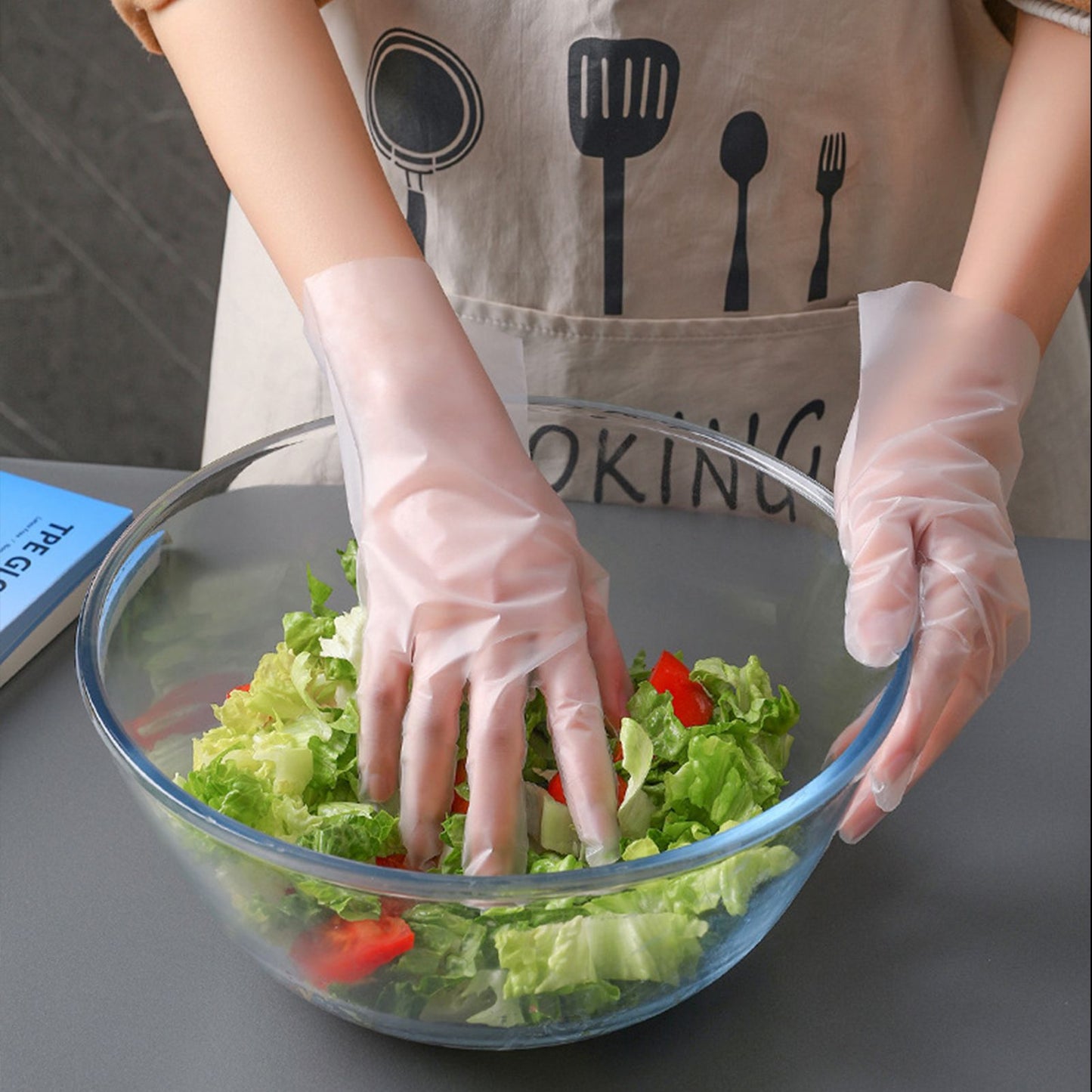 100PCS Disposable TPE Gloves Thicken Transparent Food Grade for Kitchen Baking Cooking CleaningS V1294-YM0523-3117220040411