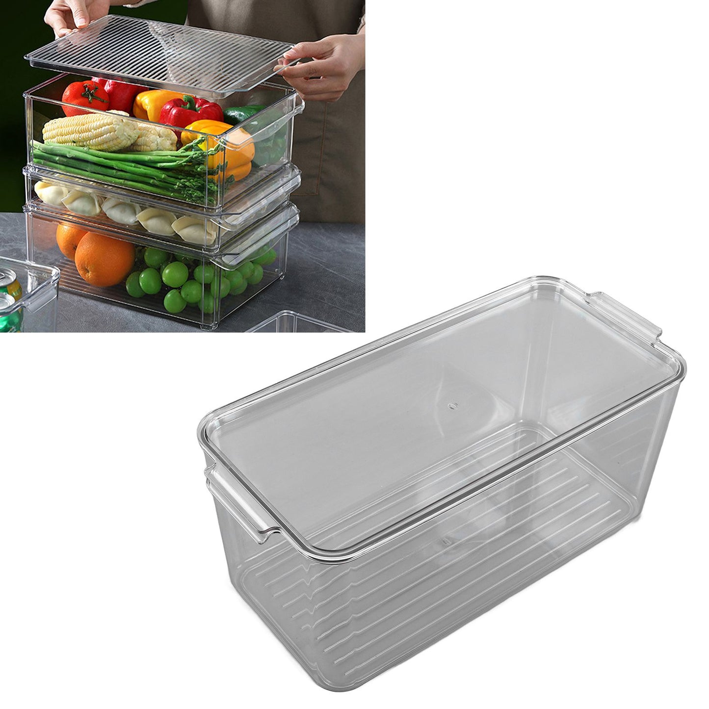 Plastic Storage Box Stackable Refrigerator Kitchen Clear Plastic Fruit Vegetable Preservation Storage BoxHigh V1294-YM0523-3117220041512