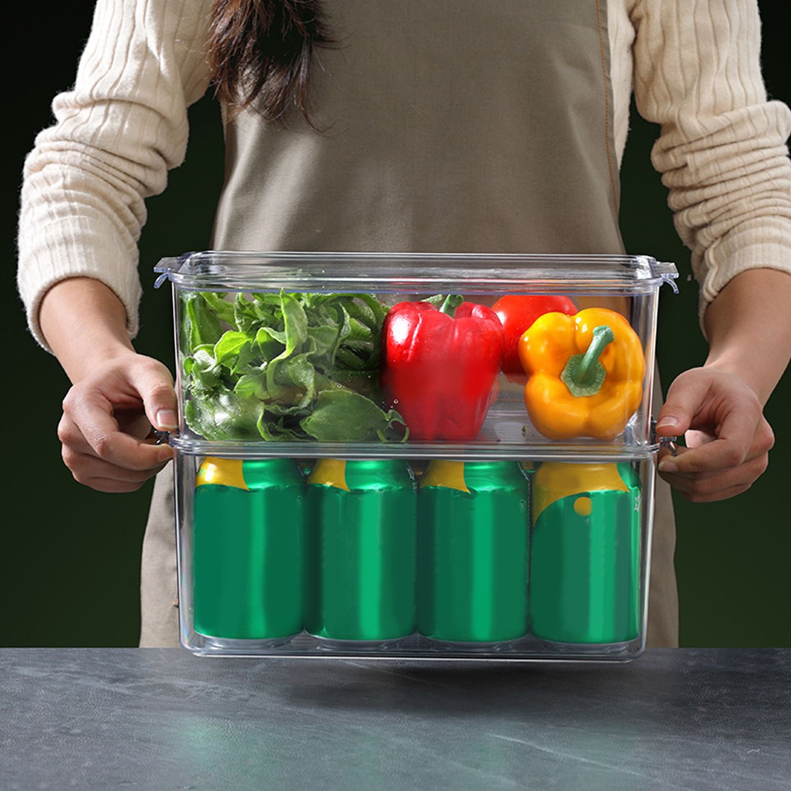Plastic Storage Box Stackable Refrigerator Kitchen Clear Plastic Fruit Vegetable Preservation Storage BoxHigh V1294-YM0523-3117220041512