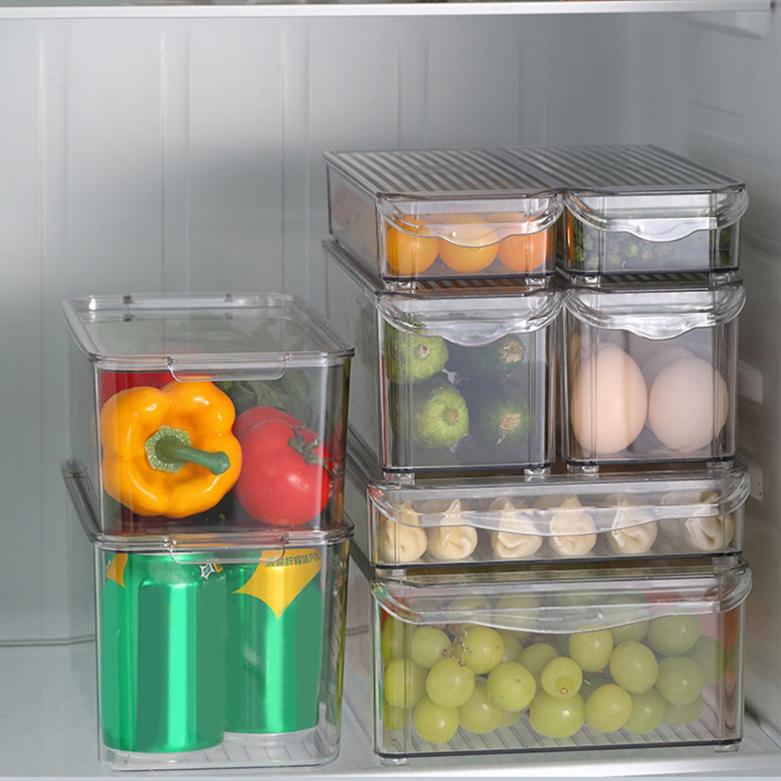 Plastic Storage Box Stackable Refrigerator Kitchen Clear Plastic Fruit Vegetable Preservation Storage BoxHigh V1294-YM0523-3117220041512
