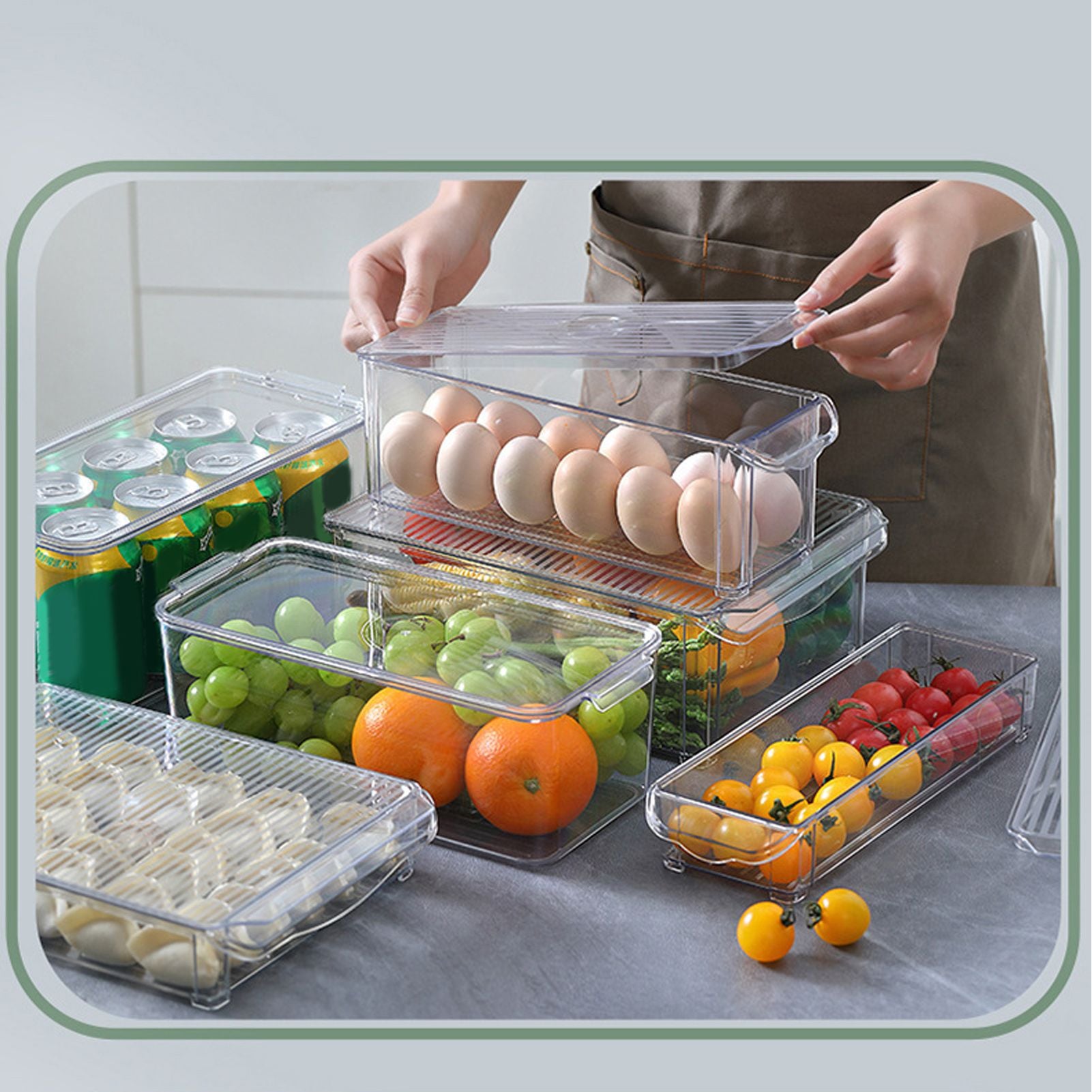 Plastic Storage Box Stackable Refrigerator Kitchen Clear Plastic Fruit Vegetable Preservation Storage BoxHigh V1294-YM0523-3117220041512