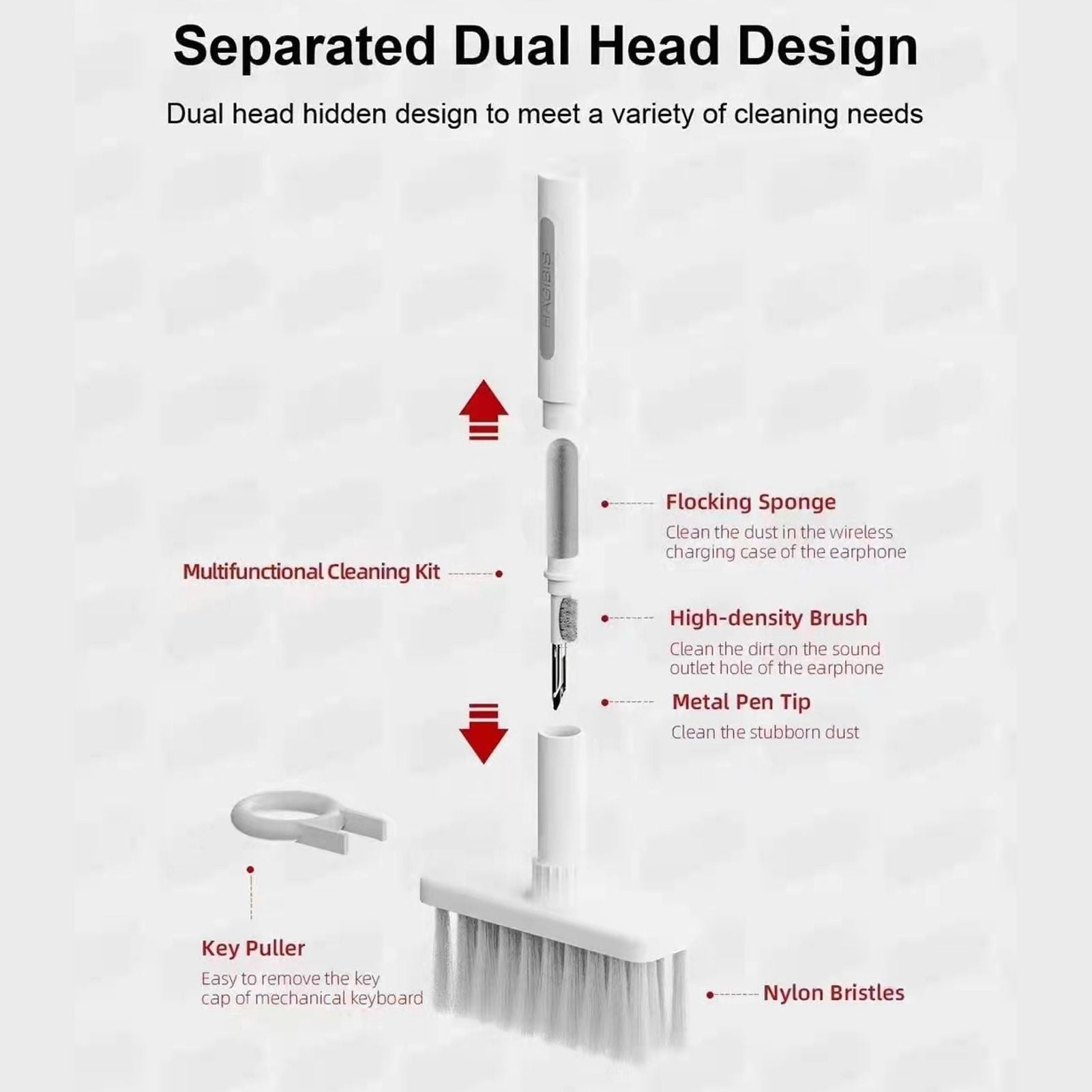 Keyboard Brush Separate Double Head Design 5 in 1 Multifunction 3 Row Design Plastic Cleaning Brush Pen for V1294-YM0523-3117220042011