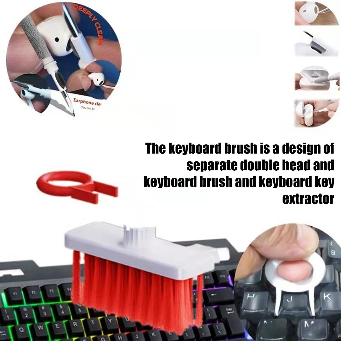 Keyboard Brush Separate Double Head Design 5 in 1 Multifunction 3 Row Design Plastic Cleaning Brush Pen for V1294-YM0523-3117220042012