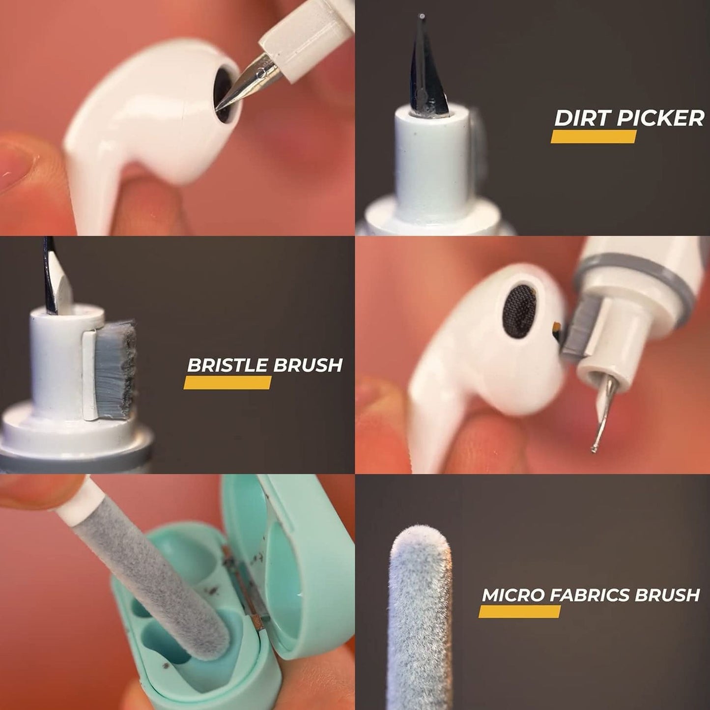 Keyboard Brush Separate Double Head Design 5 in 1 Multifunction 3 Row Design Plastic Cleaning Brush Pen for V1294-YM0523-3117220042012