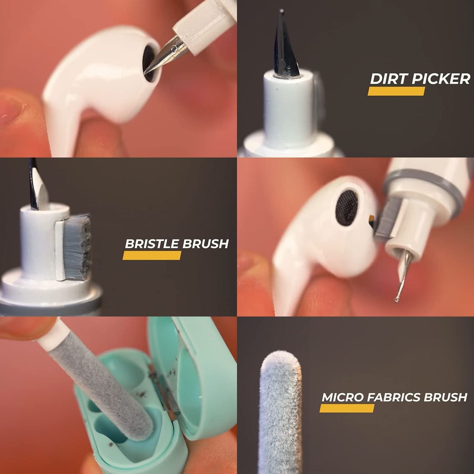 Keyboard Brush Separate Double Head Design 5 in 1 Multifunction 3 Row Design Plastic Cleaning Brush Pen for V1294-YM0523-3117220042012