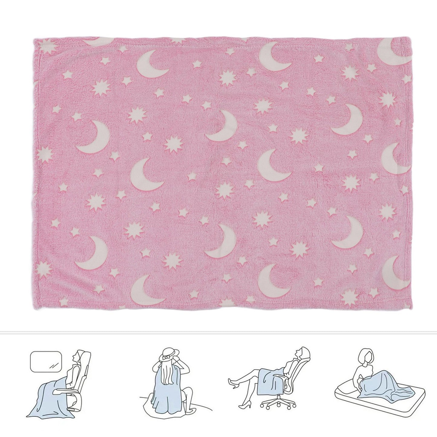 1.52x1M Luminous Blanket Double Sided Polyester Glowing Blanket Bedroom Air Conditioning Blanket for KidsPink V1294-YM0523-3117220043111