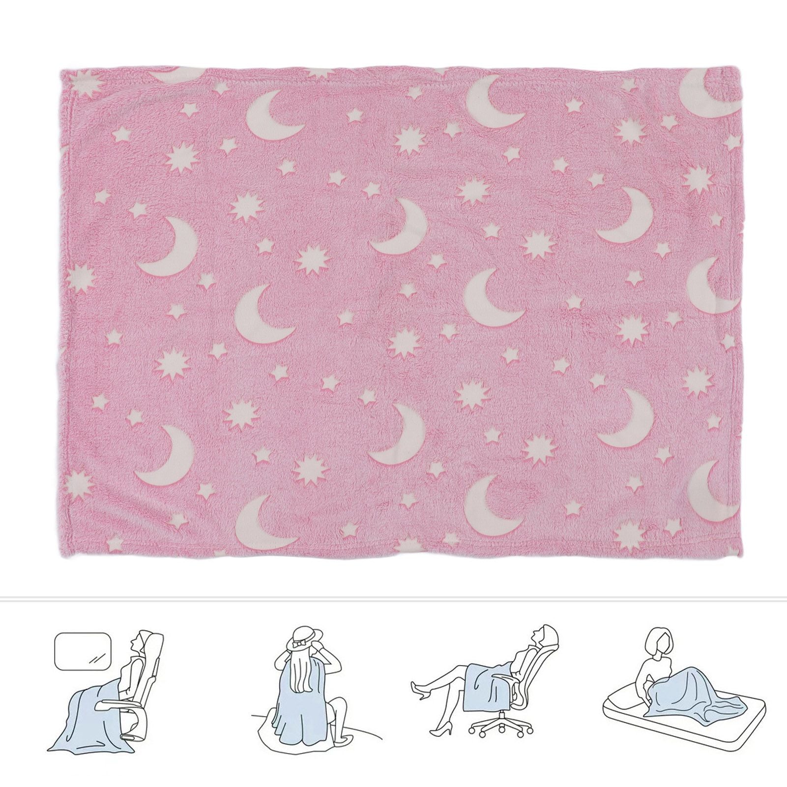 1.52x1M Luminous Blanket Double Sided Polyester Glowing Blanket Bedroom Air Conditioning Blanket for KidsPink V1294-YM0523-3117220043111