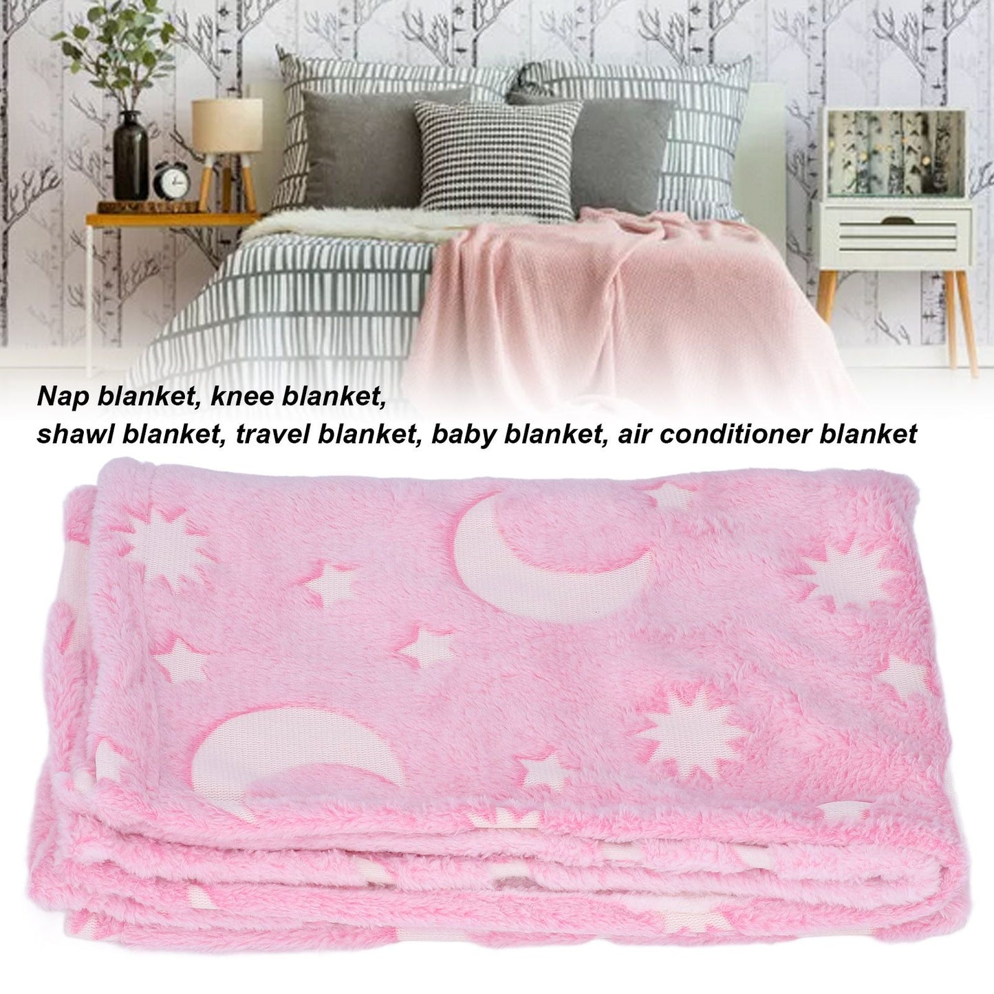1.52x1M Luminous Blanket Double Sided Polyester Glowing Blanket Bedroom Air Conditioning Blanket for KidsPink V1294-YM0523-3117220043111