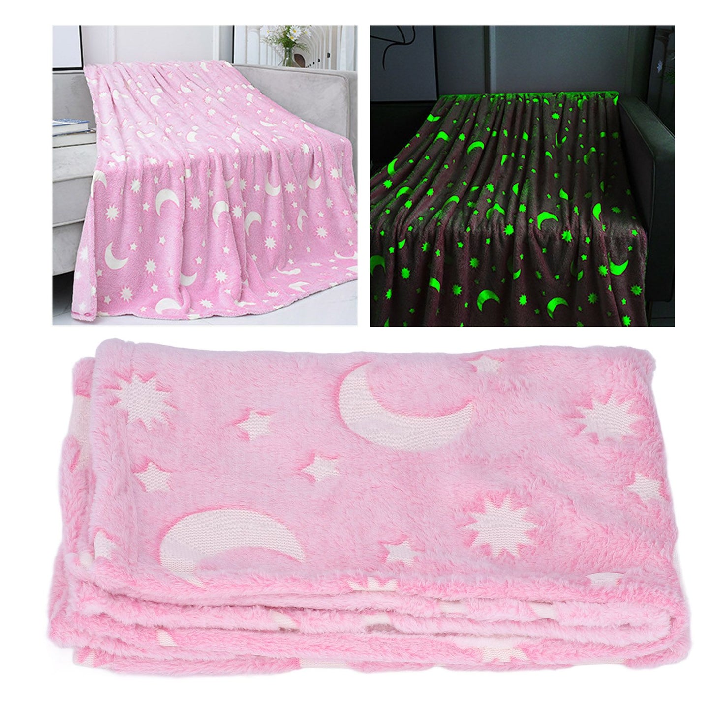 1.52x1M Luminous Blanket Double Sided Polyester Glowing Blanket Bedroom Air Conditioning Blanket for KidsPink V1294-YM0523-3117220043111