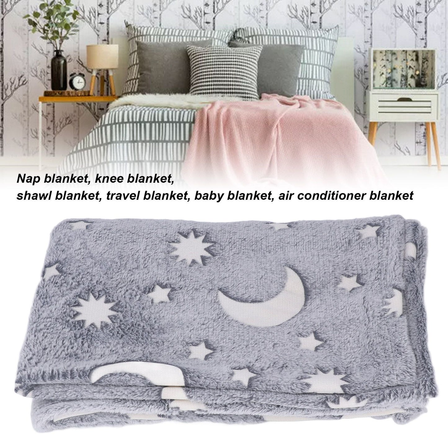 1.52x1M Luminous Blanket Double Sided Polyester Glowing Blanket Bedroom Air Conditioning Blanket for KidsGray V1294-YM0523-3117220043113
