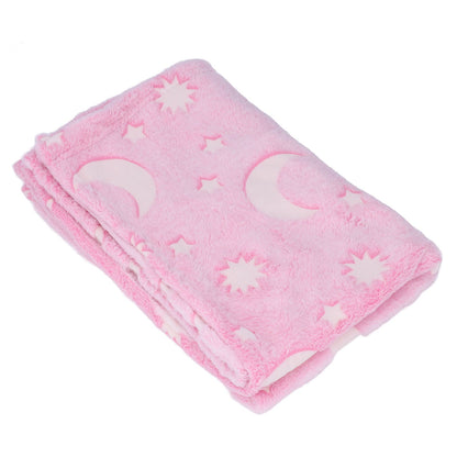 1.5x2m Luminous Blanket Double Side Flannel Star Moon Design Soft Glow in The Dark Blanket for KidsPink V1294-YM0523-3117220043211