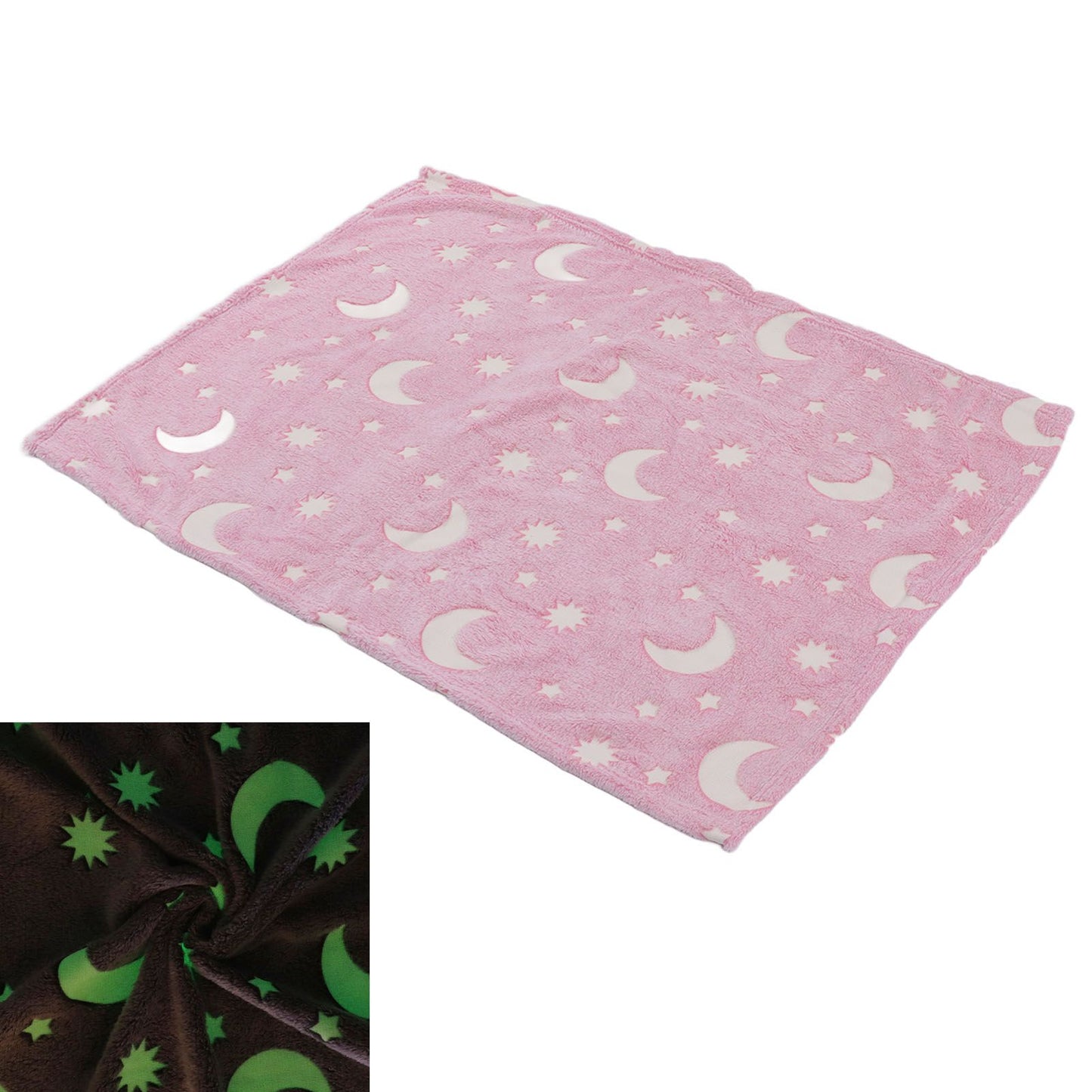 1.5x2m Luminous Blanket Double Side Flannel Star Moon Design Soft Glow in The Dark Blanket for KidsPink V1294-YM0523-3117220043211