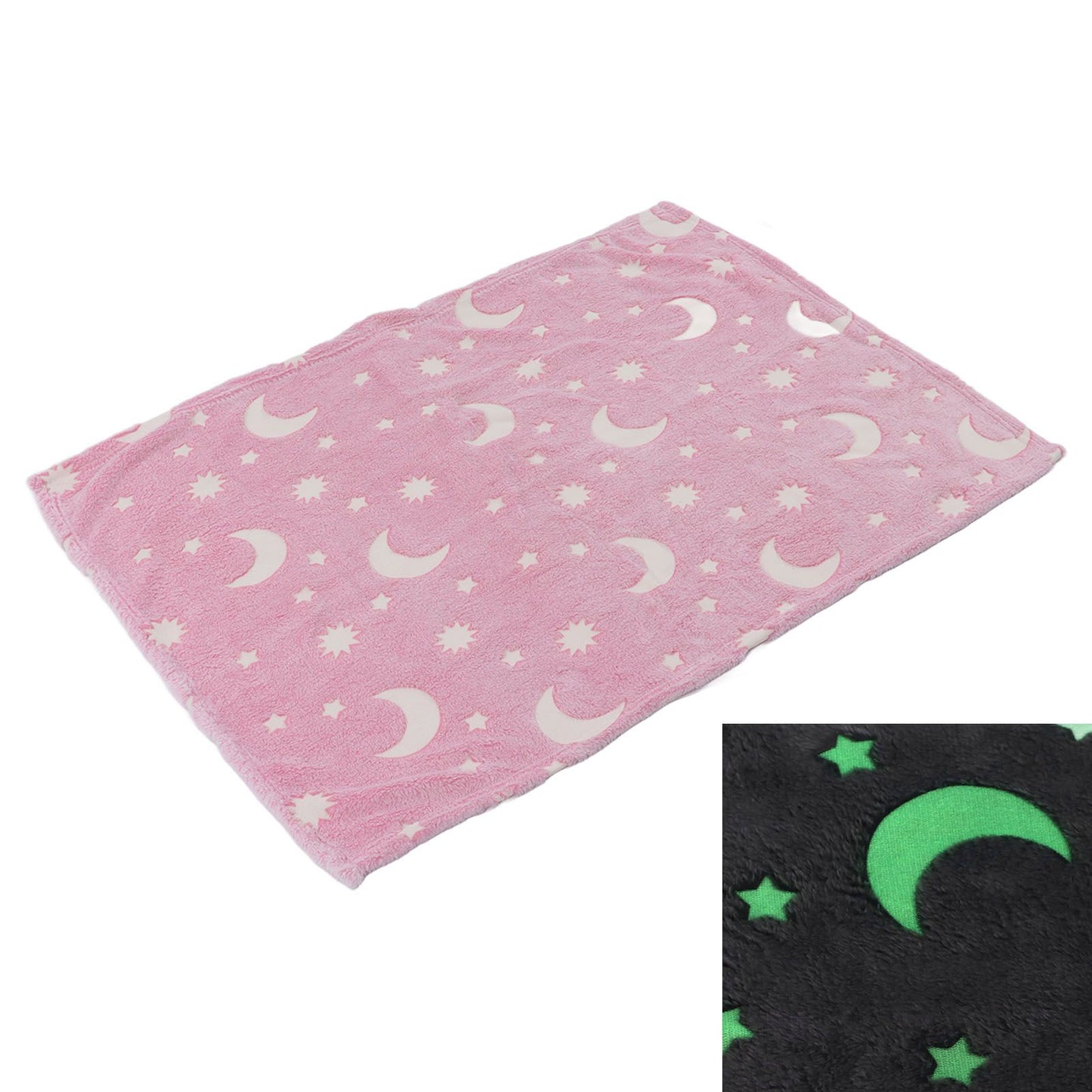 1.5x2m Luminous Blanket Double Side Flannel Star Moon Design Soft Glow in The Dark Blanket for KidsPink V1294-YM0523-3117220043211