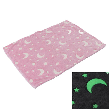 1.5x2m Luminous Blanket Double Side Flannel Star Moon Design Soft Glow in The Dark Blanket for KidsPink V1294-YM0523-3117220043211