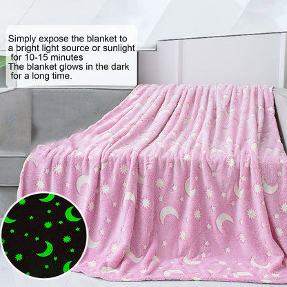 1.5x2m Luminous Blanket Double Side Flannel Star Moon Design Soft Glow in The Dark Blanket for KidsPink V1294-YM0523-3117220043211