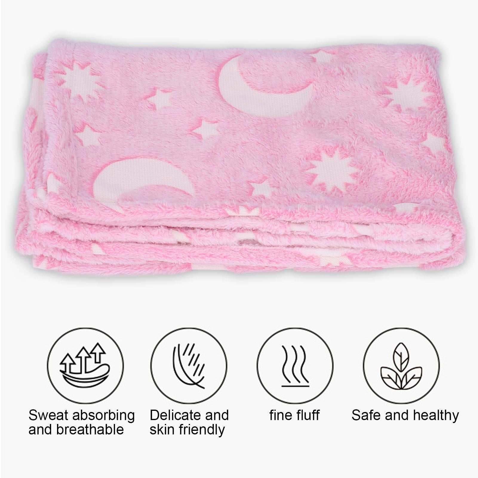 1.5x2m Luminous Blanket Double Side Flannel Star Moon Design Soft Glow in The Dark Blanket for KidsPink V1294-YM0523-3117220043211
