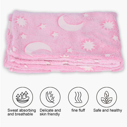 1.5x2m Luminous Blanket Double Side Flannel Star Moon Design Soft Glow in The Dark Blanket for KidsPink V1294-YM0523-3117220043211
