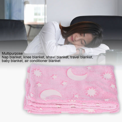 1.5x2m Luminous Blanket Double Side Flannel Star Moon Design Soft Glow in The Dark Blanket for KidsPink V1294-YM0523-3117220043211