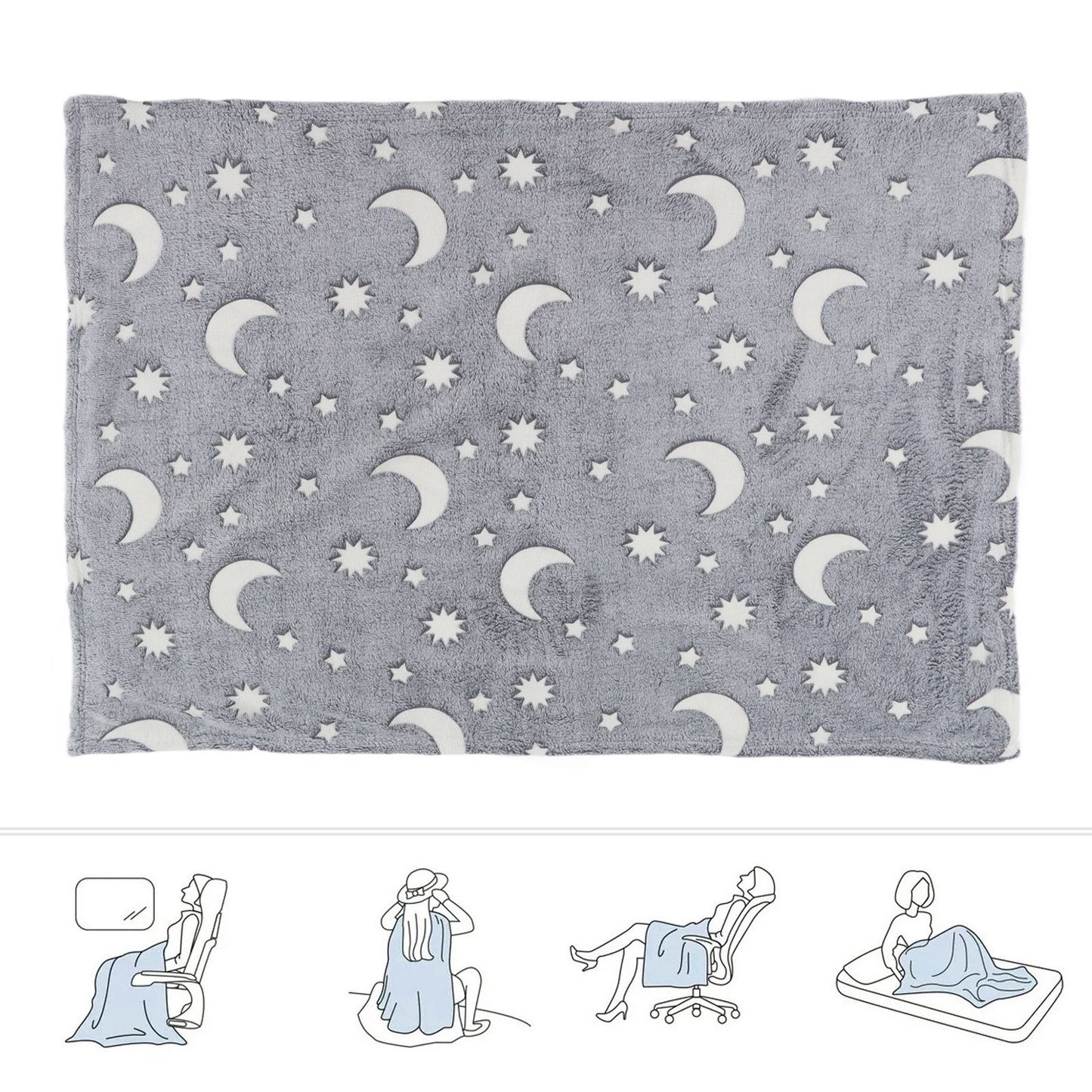 Glowing Polyester Blanket Soft and Warm Fuzzy Blanket for Bed Sofa Couch All SeasonGrey V1294-YM0523-3117220043713