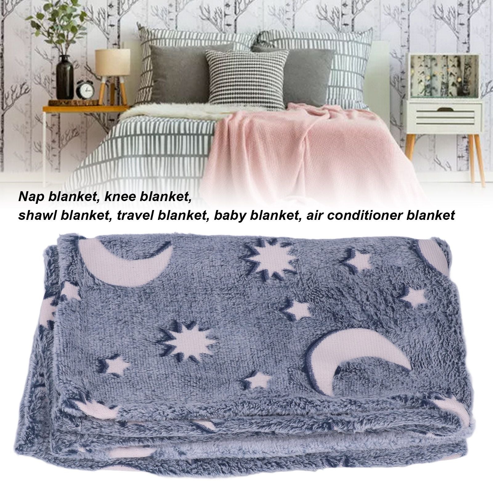 Glowing Polyester Blanket Soft and Warm Fuzzy Blanket for Bed Sofa Couch All SeasonDusty Blue V1294-YM0523-3117220043714