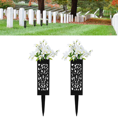 2Pcs Cemetery Grave Vase Black Column Unique Hollow Design Easy Installation Ground Insert Grave Flower V1294-YM0523-3117220045511