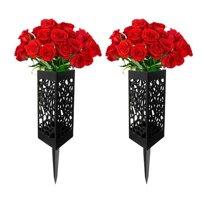 2Pcs Cemetery Grave Vase Black Column Unique Hollow Design Easy Installation Ground Insert Grave Flower V1294-YM0523-3117220045511