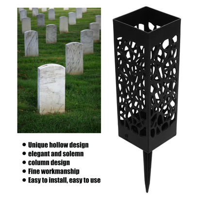 2Pcs Cemetery Grave Vase Black Column Unique Hollow Design Easy Installation Ground Insert Grave Flower V1294-YM0523-3117220045511