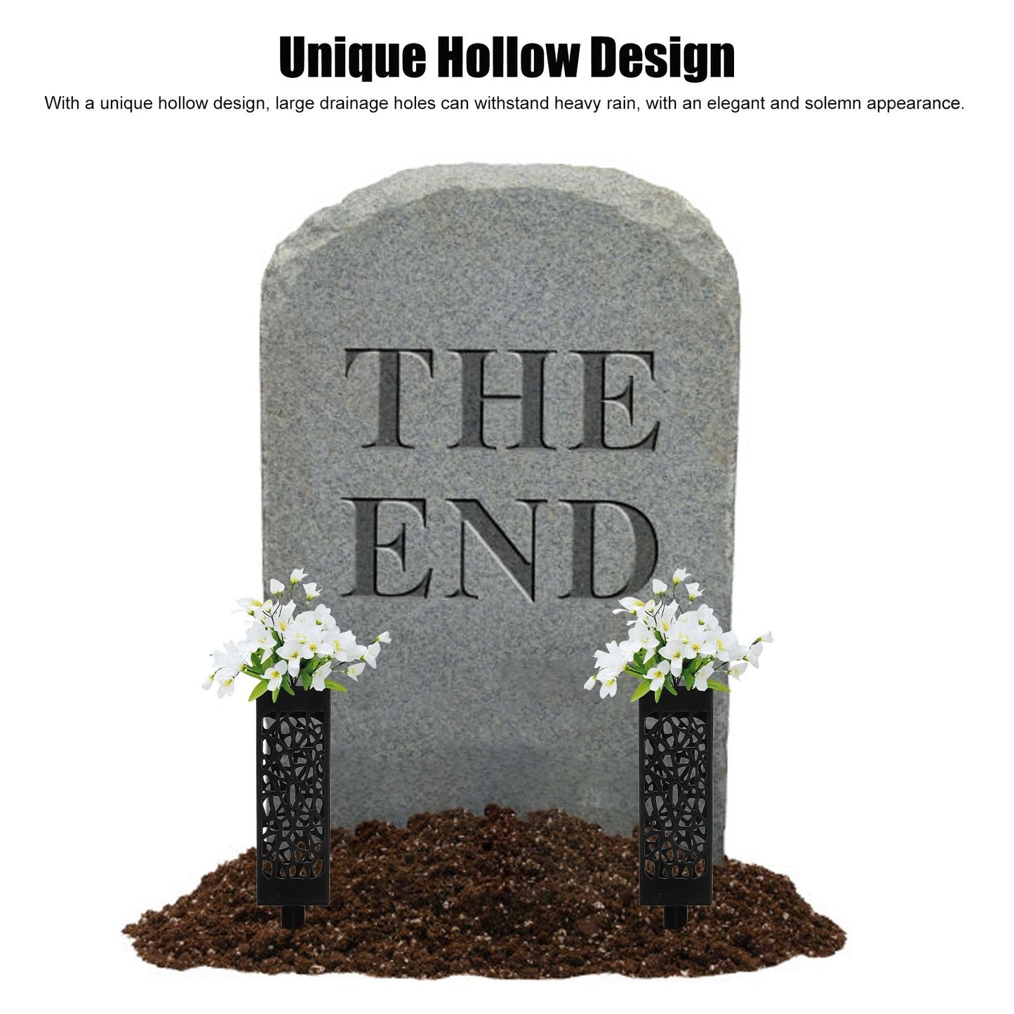 2Pcs Cemetery Grave Vase Black Column Unique Hollow Design Easy Installation Ground Insert Grave Flower V1294-YM0523-3117220045511
