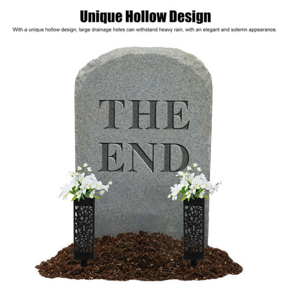 2Pcs Cemetery Grave Vase Black Column Unique Hollow Design Easy Installation Ground Insert Grave Flower V1294-YM0523-3117220045511